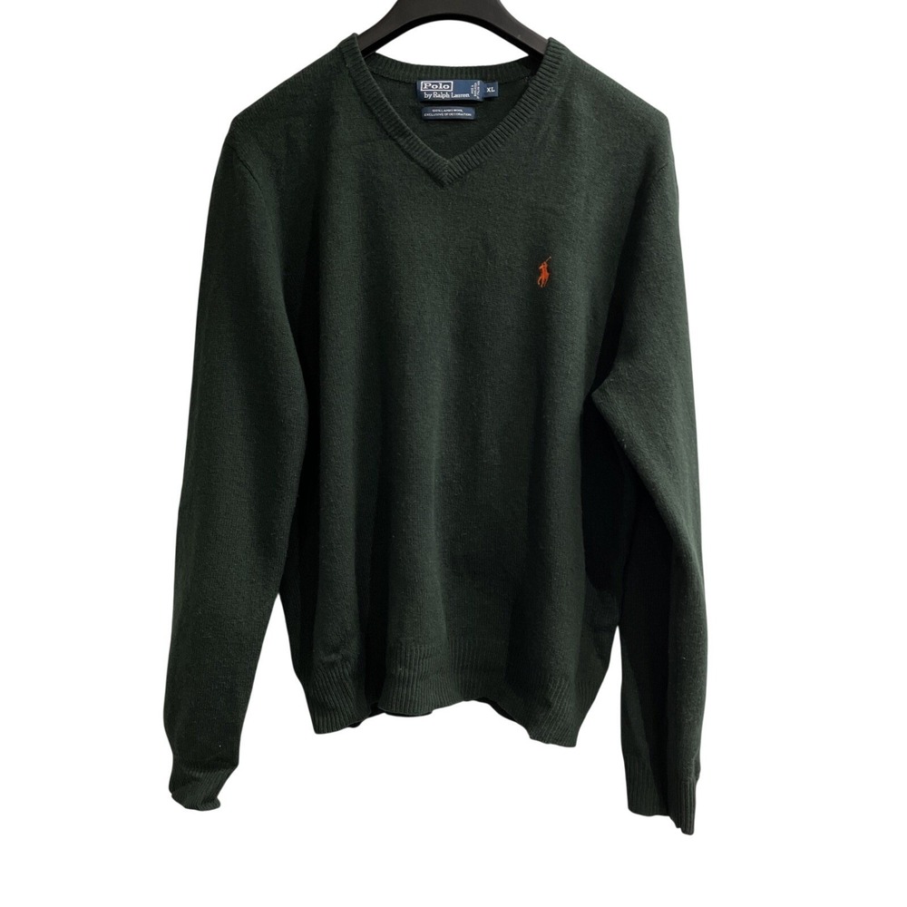 Vintage Polo Ralph Lauren Sweater Green V Neck Pullover Size XL Preppy Old Money